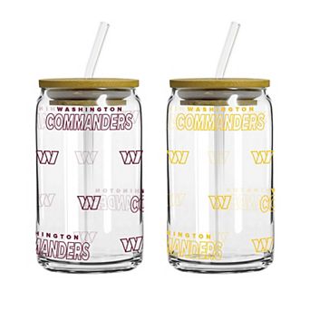 Logo Brands Washington Commanders 16oz. Step And Repeat Glass Can with Lid & Straw 2-Pack