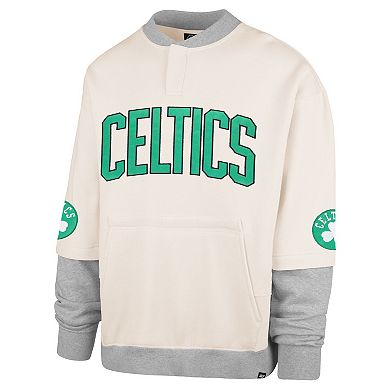 Men's '47 Cream Boston Celtics Crossover Collection Trifecta Double Layered Fleece Sweatshirt
