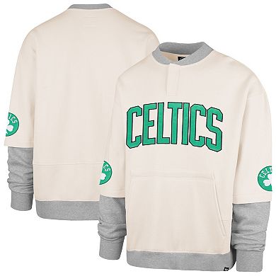 Men's '47 Cream Boston Celtics Crossover Collection Trifecta Double Layered Fleece Sweatshirt