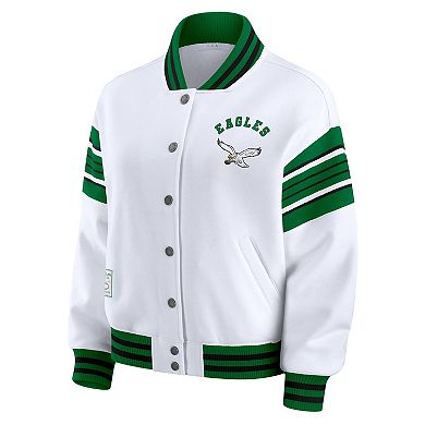 Women's WEAR by Erin Andrews White Philadelphia Eagles Plus Size Full-Snap Fleece Sweatshirt Jacket