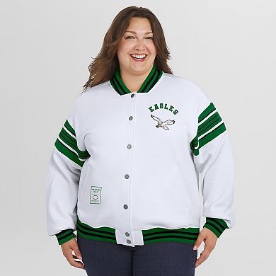Women's WEAR by Erin Andrews White Philadelphia Eagles Plus Size Full-Snap Fleece Sweatshirt Jacket
