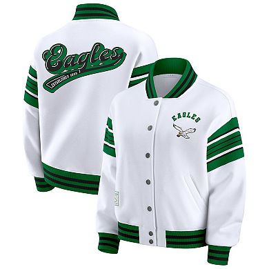 Women's WEAR by Erin Andrews White Philadelphia Eagles Plus Size Full-Snap Fleece Sweatshirt Jacket