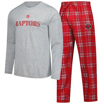 Men's Concepts Sport Red Toronto Raptors Regulate Long Sleeve T-Shirt & Plaid Pant Set
