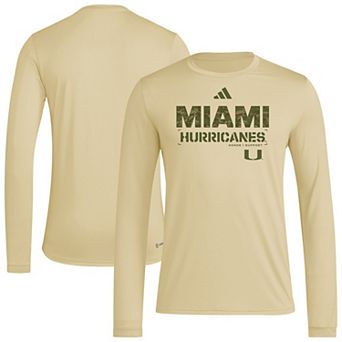 Men's adidas Natural Miami Hurricanes Strategy Pre-Game Long Sleeve T-Shirt