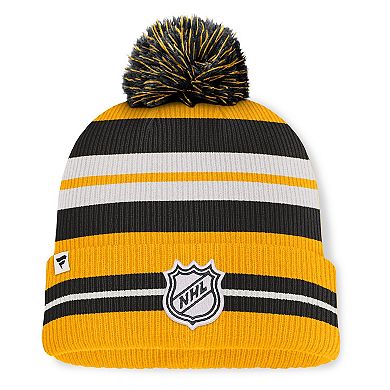 Men's Fanatics Gold/Black Pittsburgh Penguins Decades Collection Cuffed Knit Hat with Pom