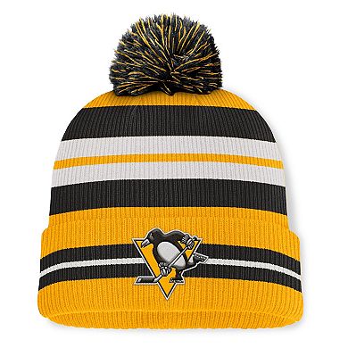 Men's Fanatics Gold/Black Pittsburgh Penguins Decades Collection Cuffed Knit Hat with Pom