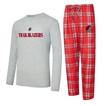 Men's Concepts Sport Red/Heather Gray Portland Trail Blazers Regulate Long Sleeve T-Shirt & Plaid Pant Set