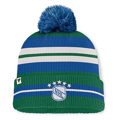 Men's Fanatics Green/Blue Hartford Whalers Decades Collection Cuffed Knit Hat with Pom