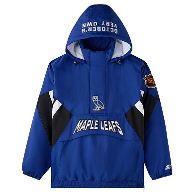 Men's OVO x Starter Blue Toronto Maple Leafs Half-Zip Hooded Jacket