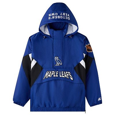 Men's OVO x Starter Blue Toronto Maple Leafs Half-Zip Hooded Jacket