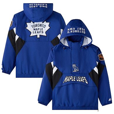Men's OVO x Starter Blue Toronto Maple Leafs Half-Zip Hooded Jacket
