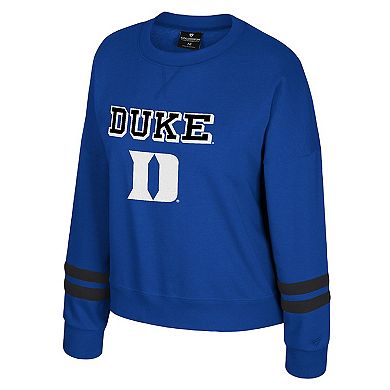 Women's Colosseum Royal Duke Blue Devils Splashy Crewneck Fleece Sweatshirt