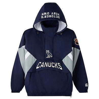 Men's OVO x Starter Blue Vancouver Canucks Half-Zip Hooded Jacket