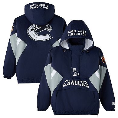 Men's OVO x Starter Blue Vancouver Canucks Half-Zip Hooded Jacket
