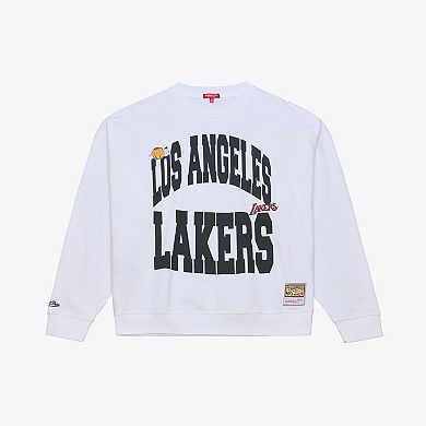 Women's Mitchell & Ness White Los Angeles Lakers Lightweight Block Letter Sweatshirt