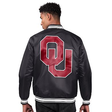 Men's Starter Black Oklahoma Sooners Two-Hit Satin Varsity Full-Snap Jacket