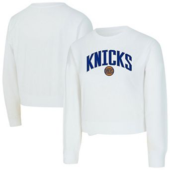 Women's Concepts Sport White New York Knicks Laney Chenille Cropped Long Sleeve T-Shirt