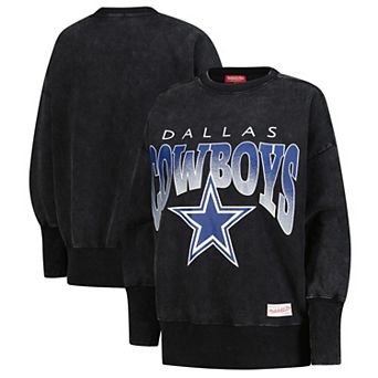 Women's Mitchell & Ness Black Dallas Cowboys Delineate Mineral Wash Crewneck Sweatshirt