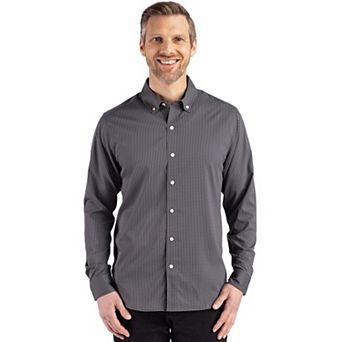Cutter & Buck Skyline Epic Confidence Recycled Gingham Mens Big & Tall Long Sleeve Dress Shirt