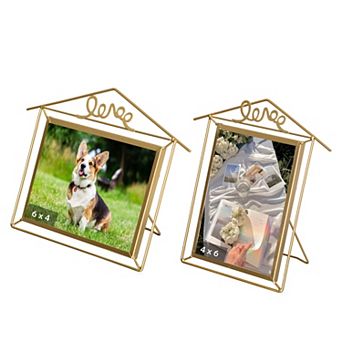 Fabulaxe Set of 2 Small Gold Metal Floating Picture Frames One Horizontaland one Vertical