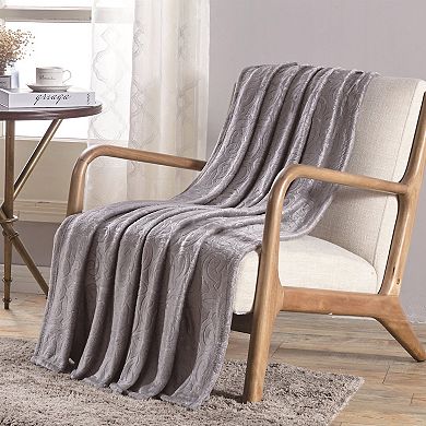 Plazatex Dama Embossed Scroll Pattern Soft And Cozy Throw Blanket