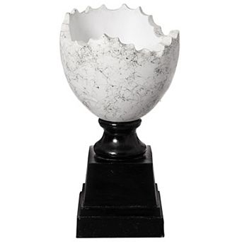 Uniquewise 28" Modern Sculptural Cracked Egg-Shaped Marble Inspired Planter with Black Pedestal Base