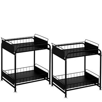Basicwise Under Sink Organizer Sliding Wire Baskets Adjustable 2 tier Metal Storage Rack