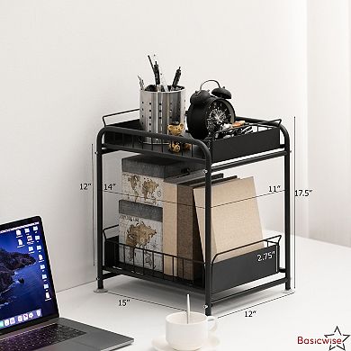 Basicwise Under Sink Organizer Sliding Wire Baskets Adjustable 2-Tier Metal Storage Rack