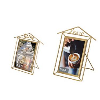 Fabulaxe Set of 2 Decorative Gold Metal Vertical Floating Picture Frames with Easel Back