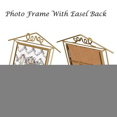 Fabulaxe Set of 2 Decorative Gold Metal Vertical Floating Picture Frames with Easel Back