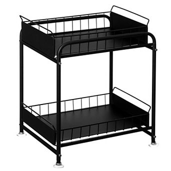Basicwise Under Sink Organizer Sliding Wire Baskets Adjustable 2 tier Metal Storage Rack