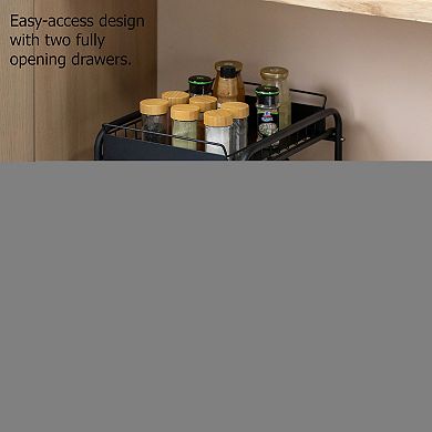 Basicwise Under Sink Organizer Sliding Wire Baskets Adjustable 2-Tier Metal Storage Rack
