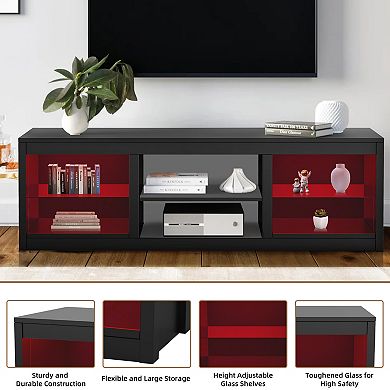 66" Modern TV Stand with Open Storage Shelves Media Console for TVs up to 75"