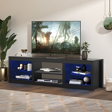 66" Modern TV Stand with Open Storage Shelves Media Console for TVs up to 75"