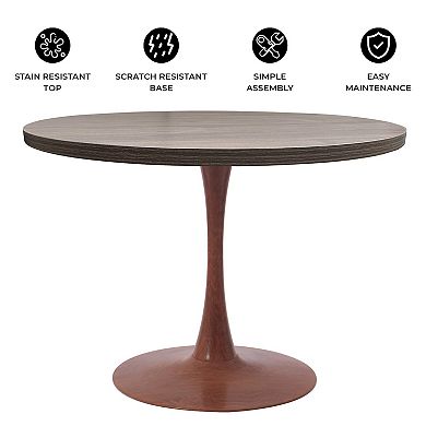 LeisureMod Bristol 36" Round Dining Table - MDF Top and Cherry Pedestal Base