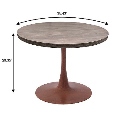 LeisureMod Bristol 36" Round Dining Table - MDF Top and Cherry Pedestal Base