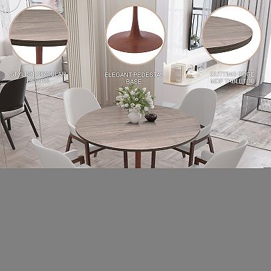 LeisureMod Bristol 36" Round Dining Table - MDF Top and Cherry Pedestal Base
