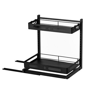 Basicwise Adjustable Height Under Sink Pull-Out Organizer 2 tier Sliding Shelf Rack Heavy-Duty