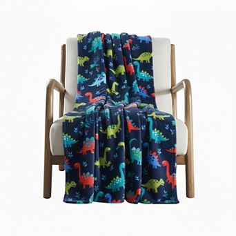 Plazatex Holiday Navy Dinosaur Design Micro Plush Throw Blanket