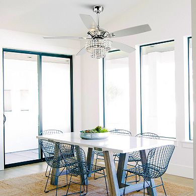 52" Modern Wooden 5-blade Glam Crystal Ceiling Fan with Remote