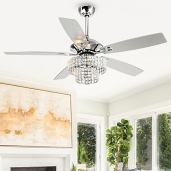 52" Modern Wooden 5-blade Glam Crystal Ceiling Fan with Remote