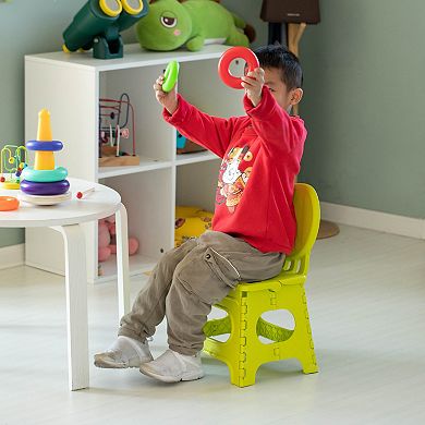 Plastic Foldable Step Stool With Back Support, Heart Shaped Backrest, Portable Chair With Handle