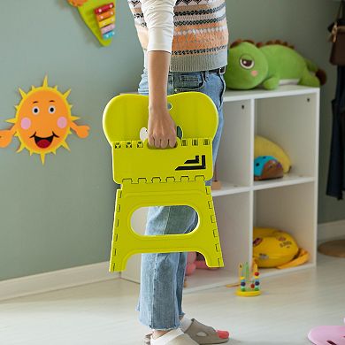 Plastic Foldable Step Stool With Back Support, Heart Shaped Backrest, Portable Chair With Handle