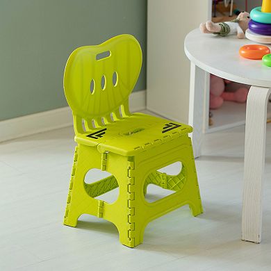 Plastic Foldable Step Stool With Back Support, Heart Shaped Backrest, Portable Chair With Handle