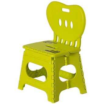 Plastic Foldable Step Stool With Back Support, Heart Shaped Backrest, Portable Chair With Handle