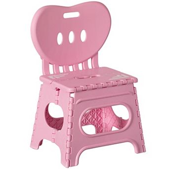Plastic Foldable Step Stool With Back Support, Heart Shaped Backrest, Portable Chair With Handle