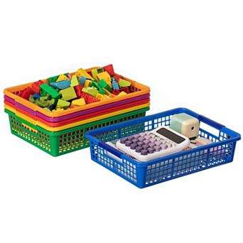Basicwise 6 pc Assorted Colors Plastic Storage Basket Stackable Organizers