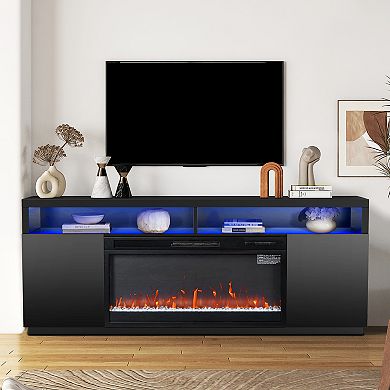 68" RGB LED Fireplace TV Stand with Storage and 36" Insert Electric Fireplace for TVs up to 78"