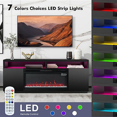 68" RGB LED Fireplace TV Stand with Storage and 36" Insert Electric Fireplace for TVs up to 78"