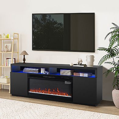 68" RGB LED Fireplace TV Stand with Storage and 36" Insert Electric Fireplace for TVs up to 78"